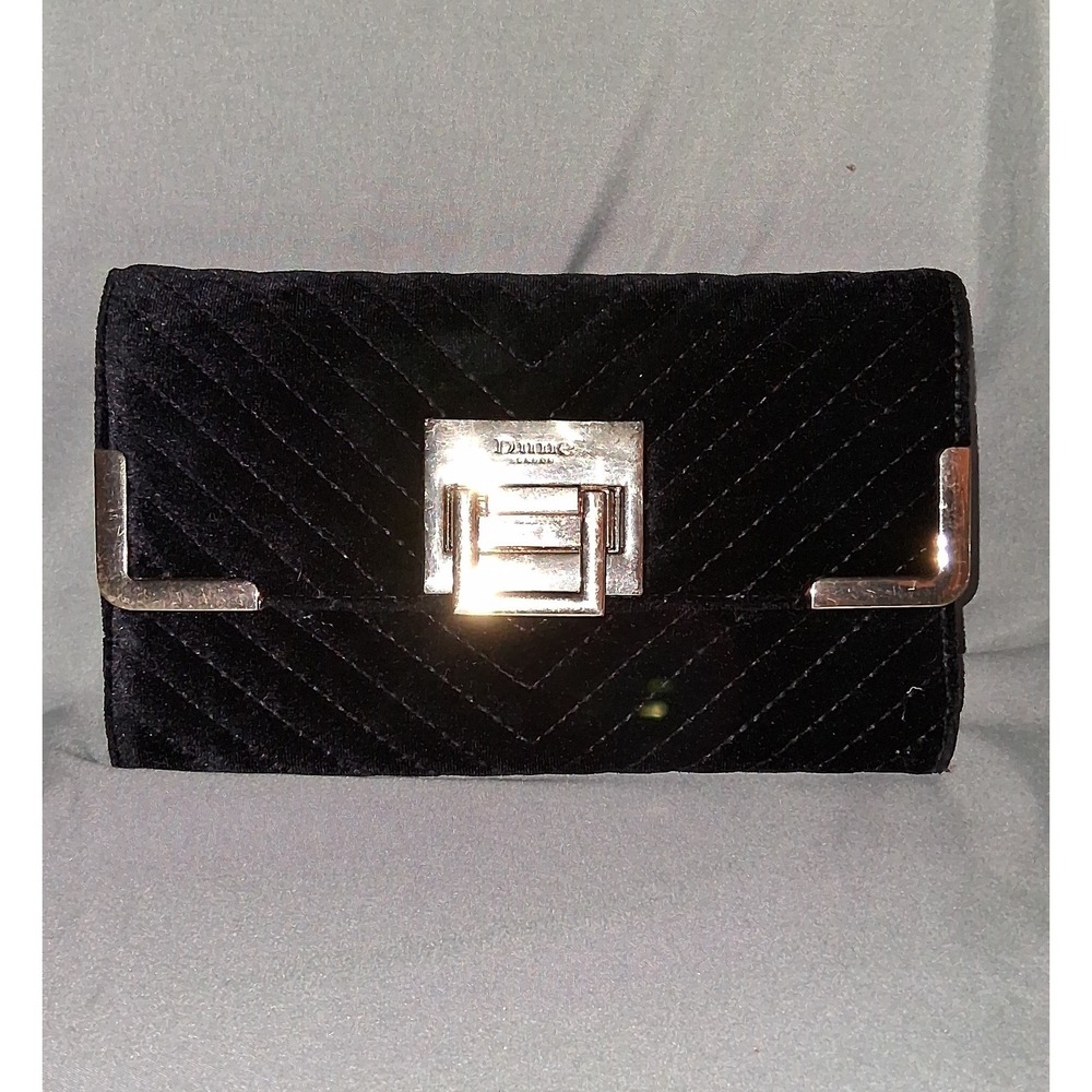Dune London‎ Black Velvet Quilted Clutch Evening Bag Wallet